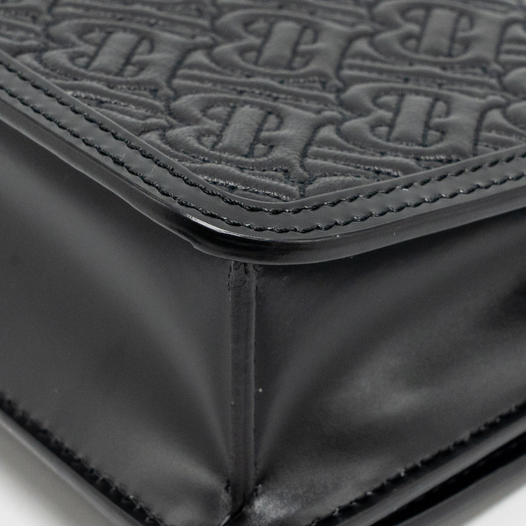 BURBERRY MINI TB MONOGRAM EMBOSSED SHOULDER BAG LAMBSKIN BLACK GHW