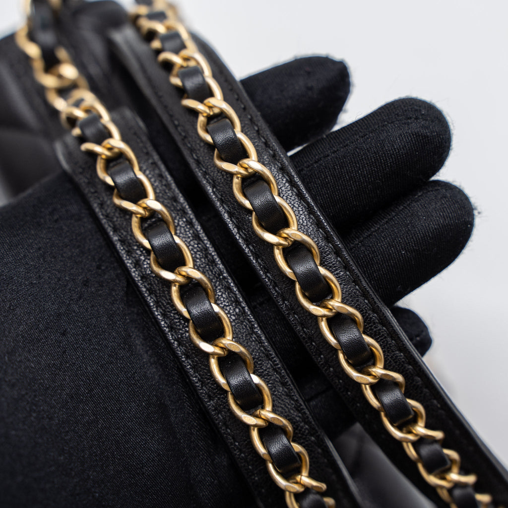CHANEL TOP HANDLE FLAP BAG DETAILED LOGO GOATSKIN BLACK GHW