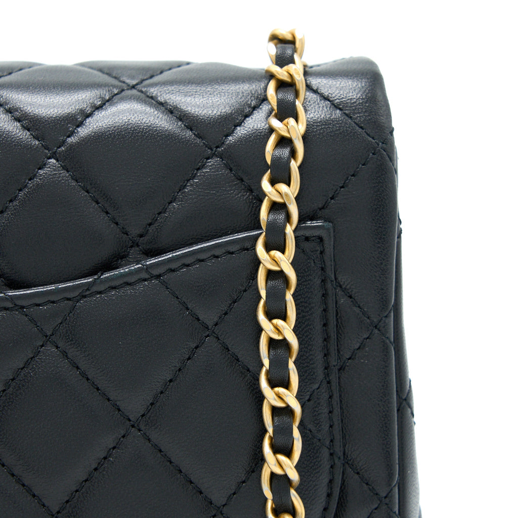CHANEL PEARL CRUSH MINI SQUARE LAMBSKIN BLACK BRUSHED GHW (MICROCHIP)