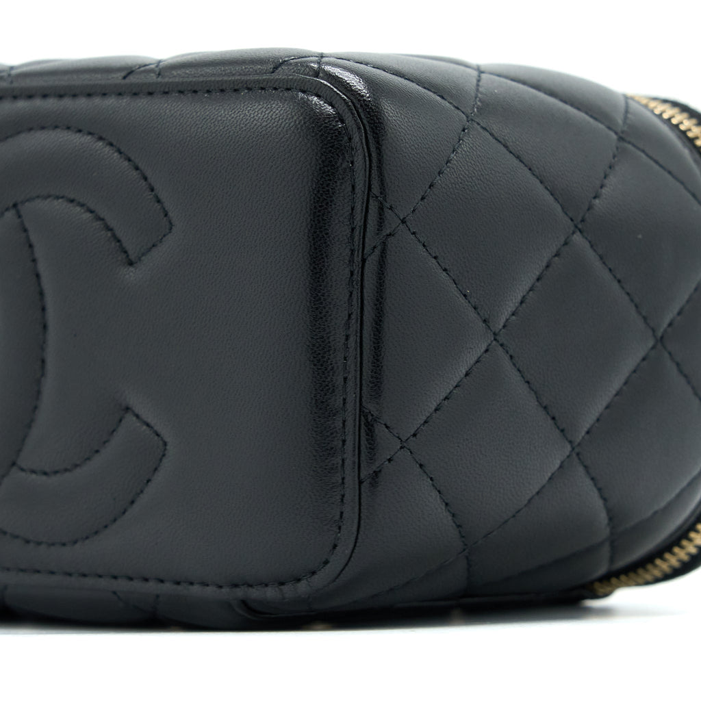 CHANEL 22A TOP HANDLE LONG VANITY CASE LAMBSKIN BLACK LGHW