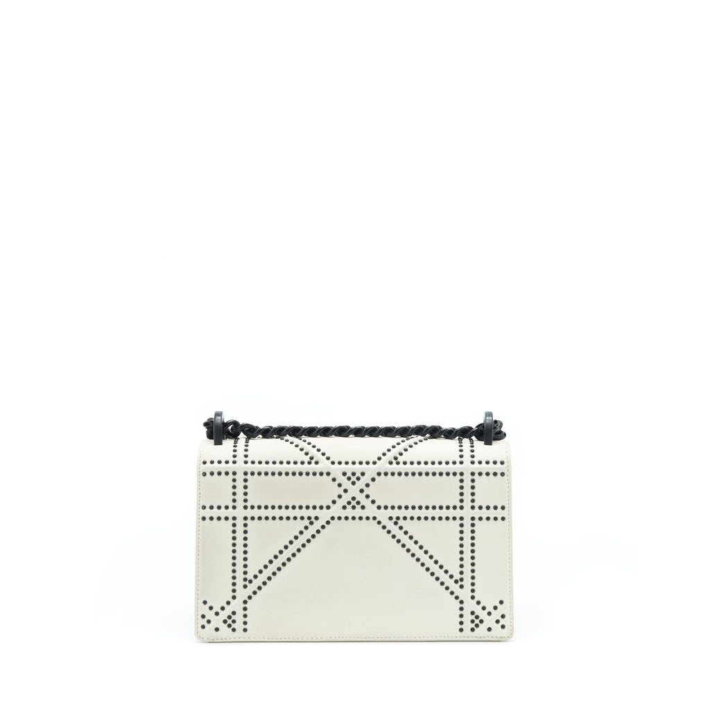 DIOR SMALL STUDDED DIORAMA WHITE WITH BLACK HARDWARE