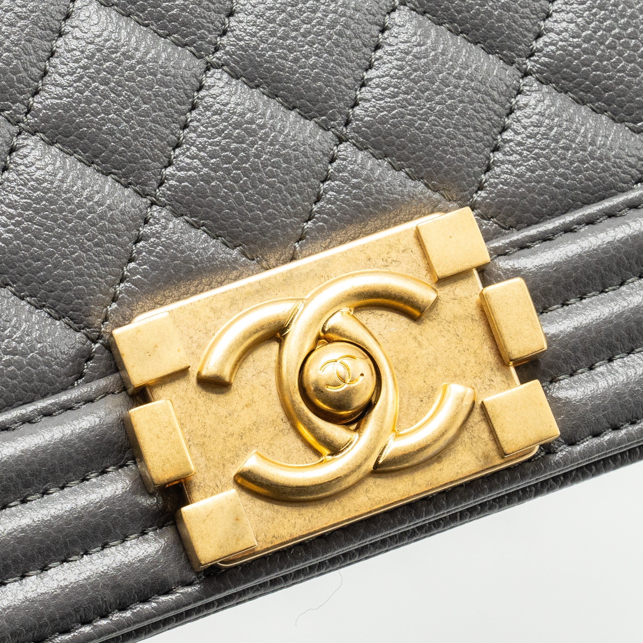 CHANEL SMALL BOY BAG CAVIAR DARK GREY GHW (MICROCHIP)