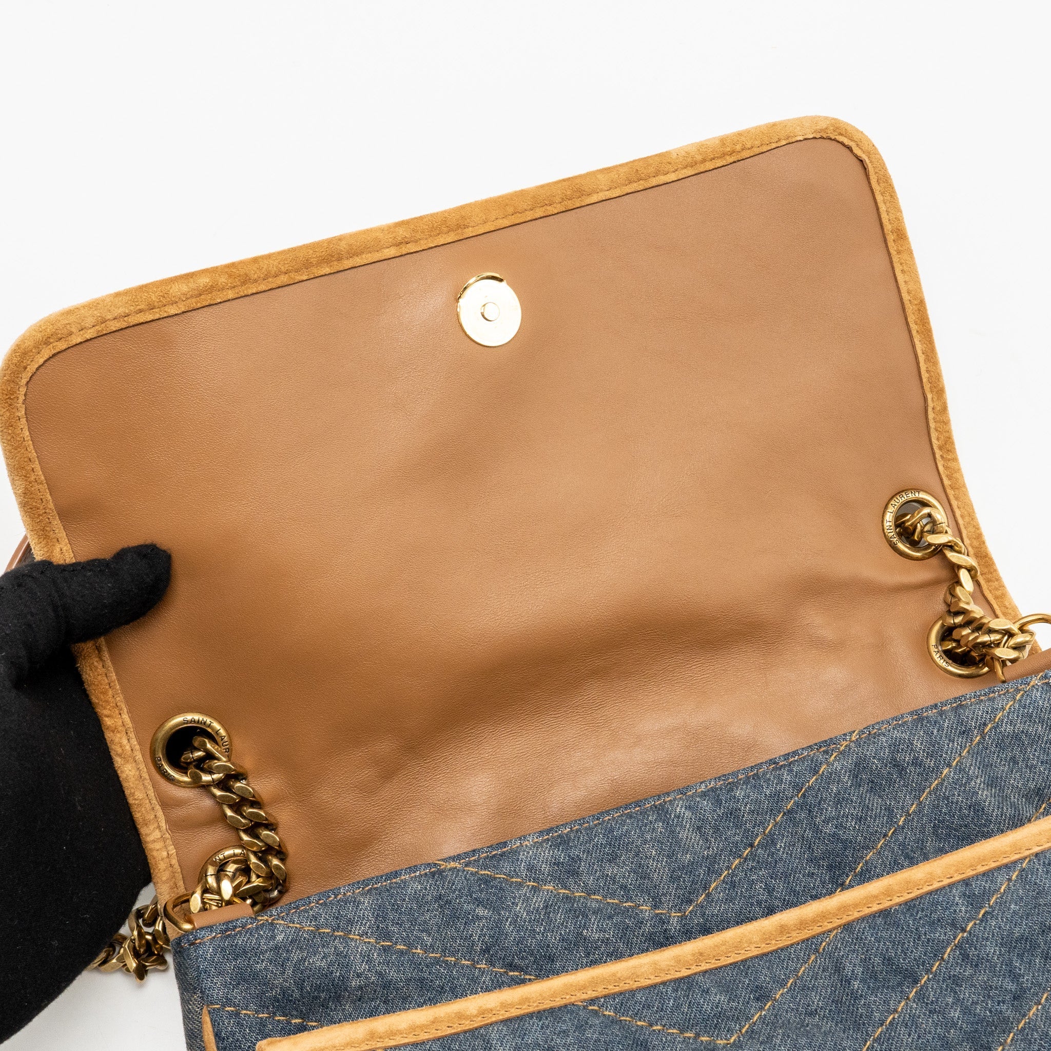 SAINT LAURENT/YSL NIKI SHOULDER BAG DENIM BLUE/ CINNAMON GHW