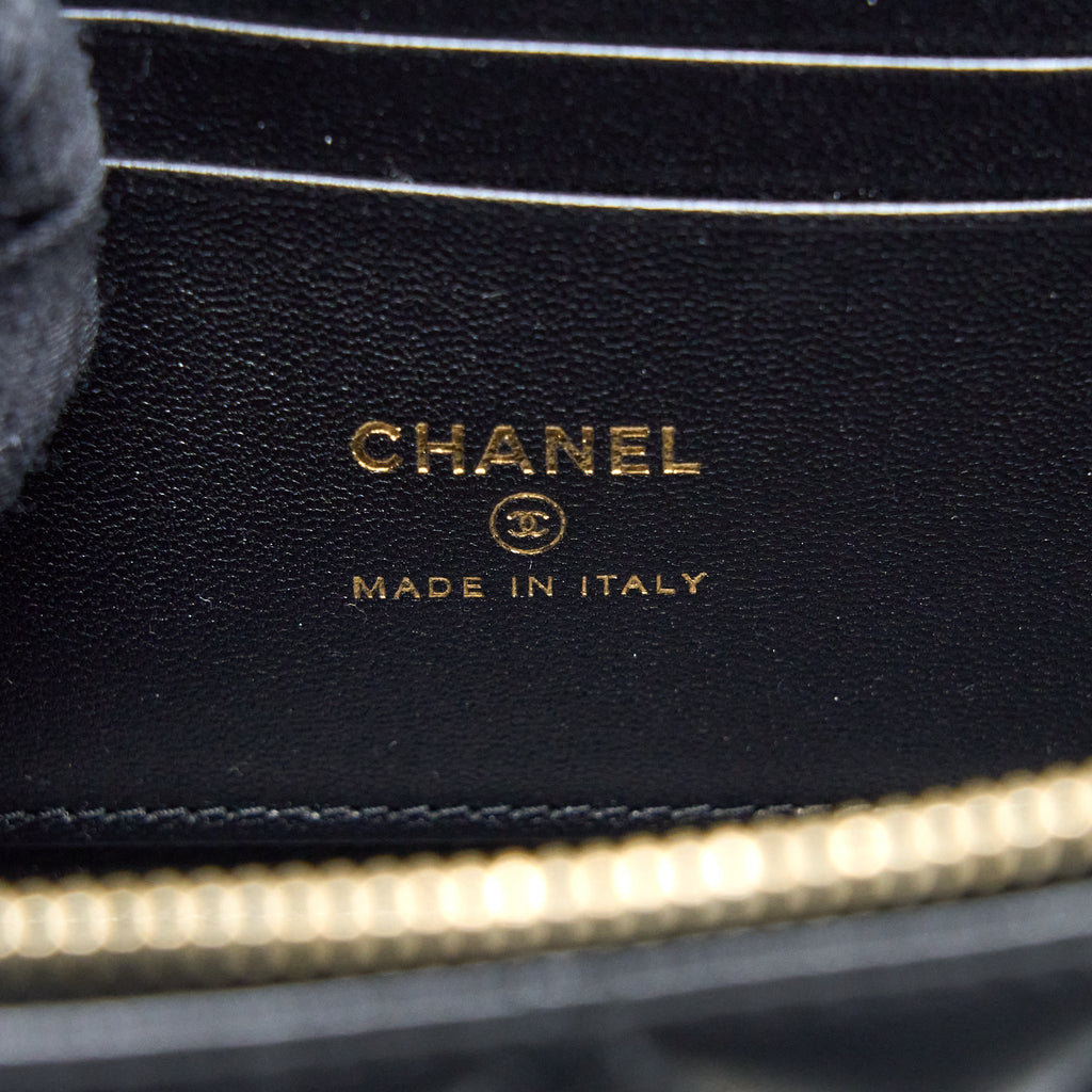 CHANEL 22A TOP HANDLE LONG VANITY CASE LAMBSKIN BLACK LGHW