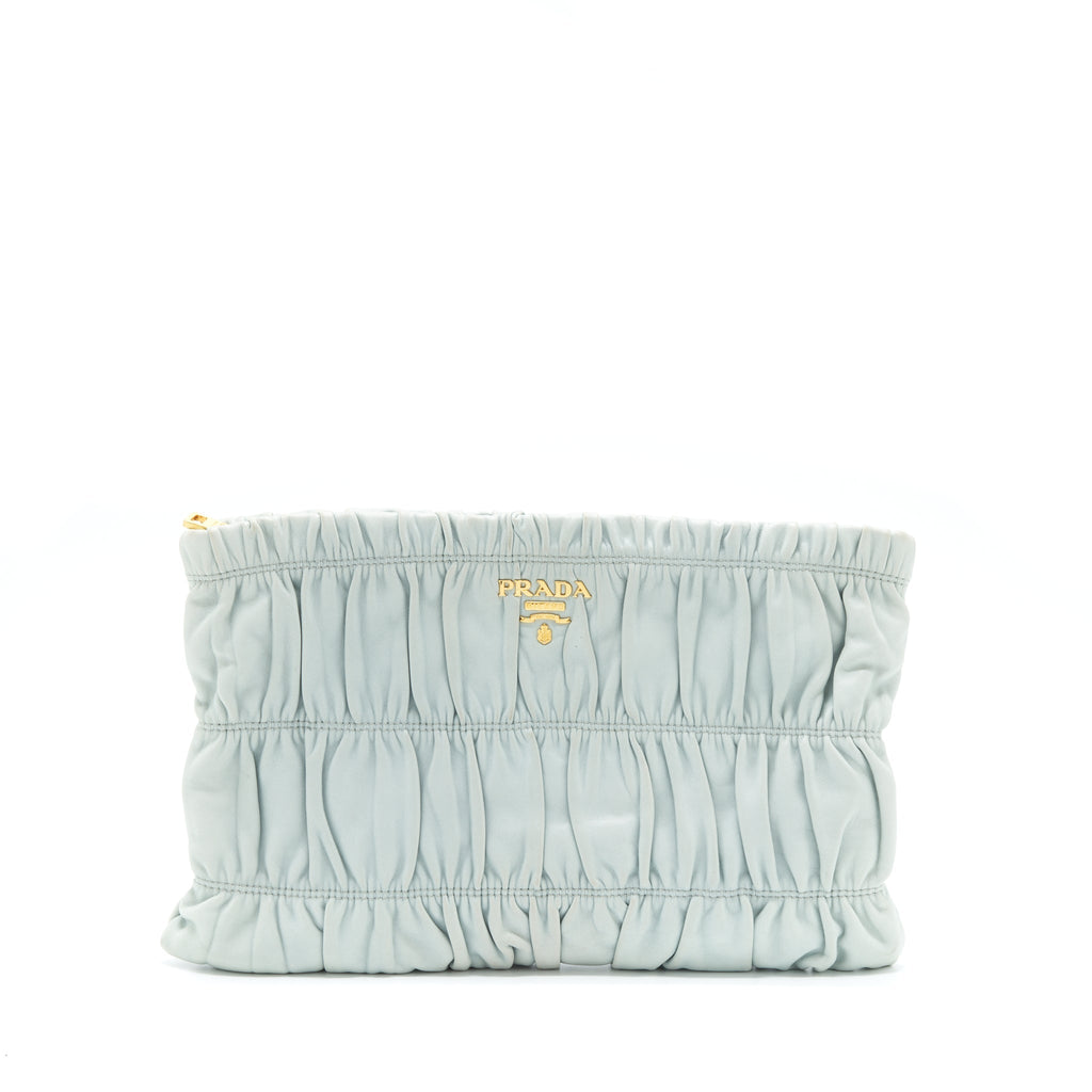 PRADA NAPPA GAUFRE CLUTCH LIGHT BLUE SHW
