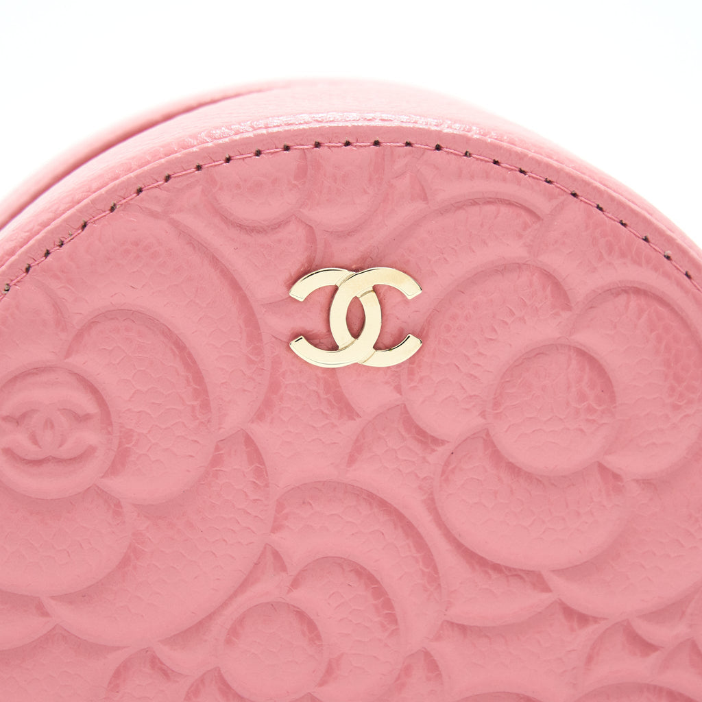CHANEL CAMELLIA ROUND CLUTCH WITH CHAIN PINK LGHW