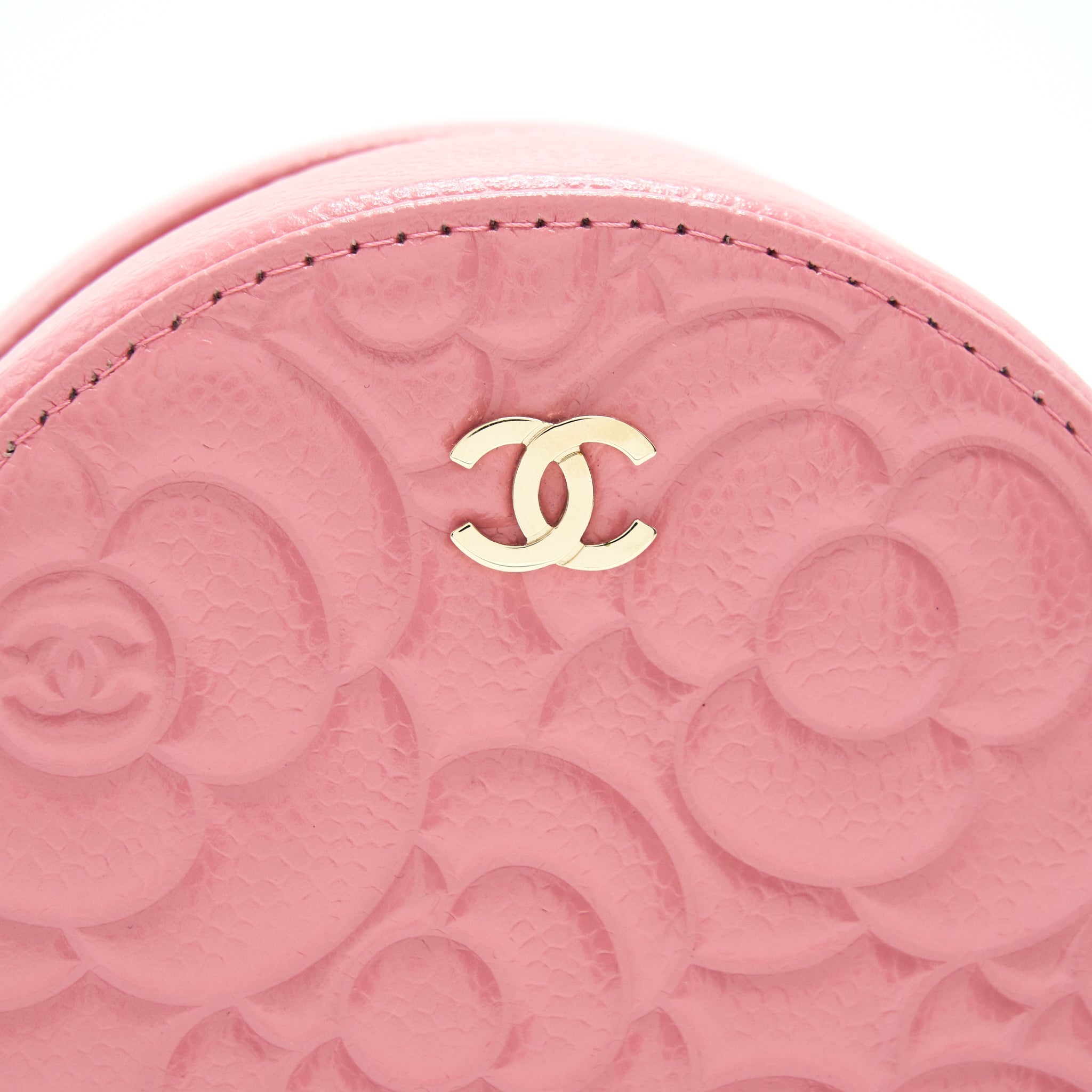CHANEL CAMELLIA ROUND CLUTCH WITH CHAIN PINK LGHW