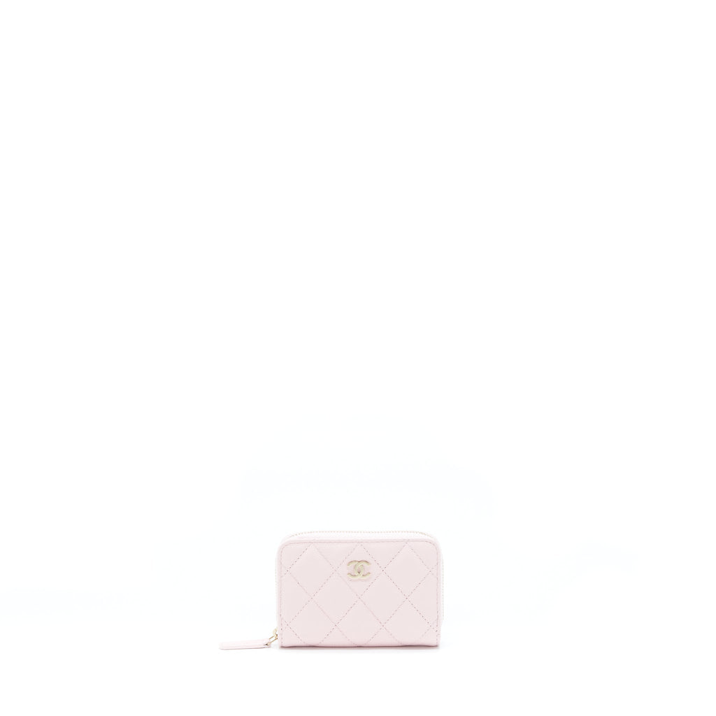 CHANEL ZIP CARD HOLDER CAVIAR LIGHT PINK LGHW
