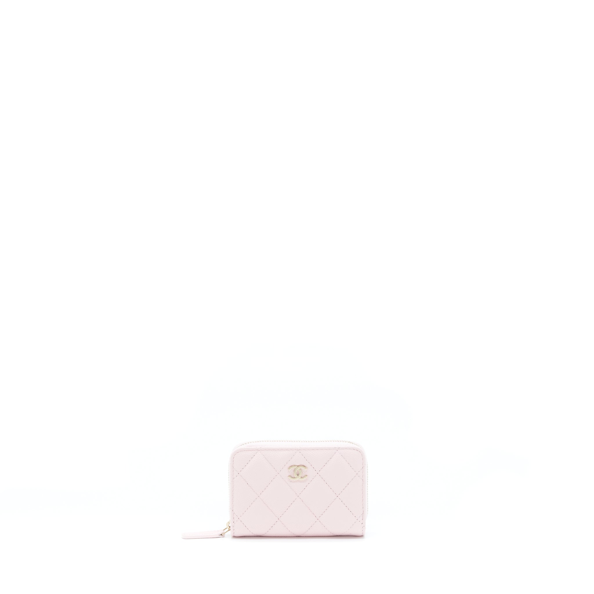 CHANEL ZIP CARD HOLDER CAVIAR LIGHT PINK LGHW