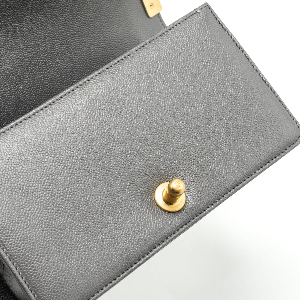 CHANEL SMALL BOY BAG CAVIAR DARK GREY GHW (MICROCHIP)