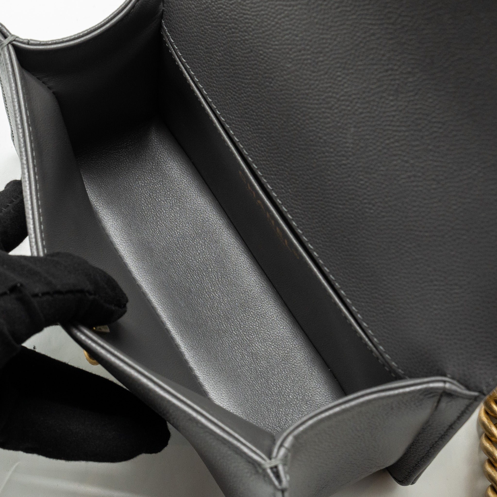 CHANEL SMALL BOY BAG CAVIAR DARK GREY GHW (MICROCHIP)