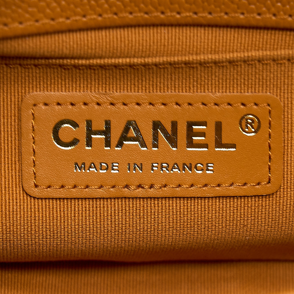 CHANEL SMALL BOY BAG CAVIAR 21A NC630 CARAMEL LGHW (MICROCHIP)