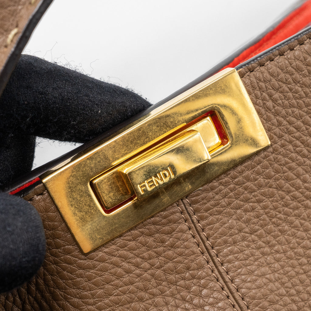 FENDI PEEKABOO X-LITE ROMA AMOR HANDLE BAG CALFSKIN BROWN/PINK/RED GHW