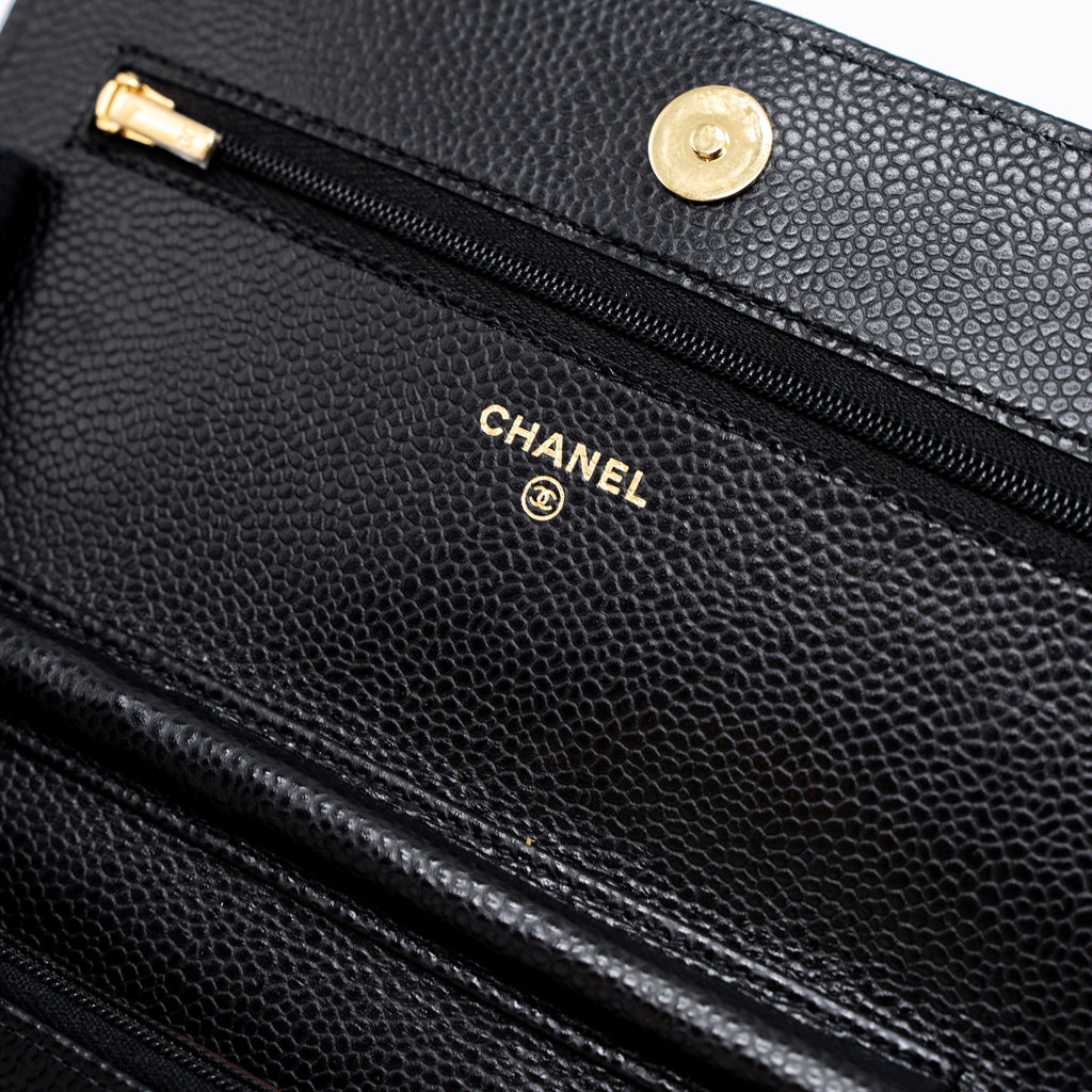 CHANEL CLASSIC WALLET ON CHAIN CAVIAR BLACK GHW (MICROCHIP)