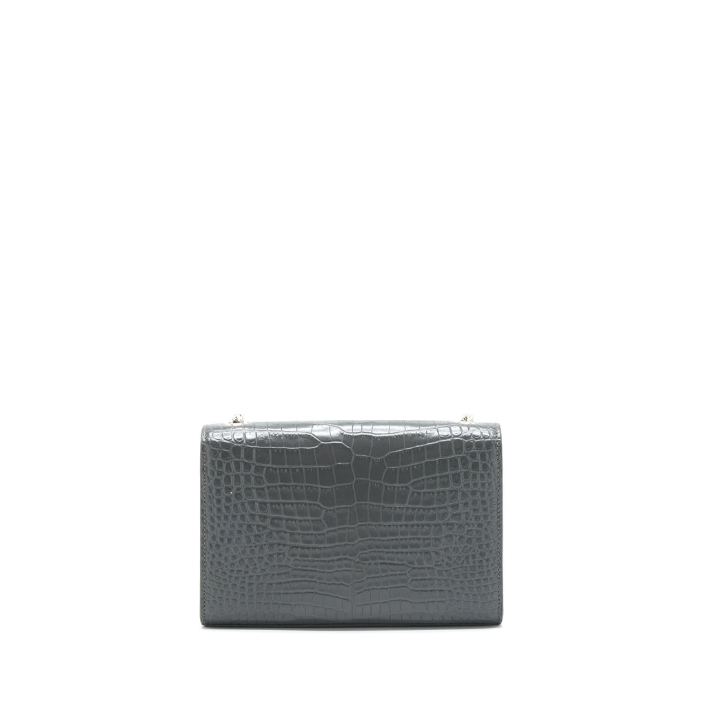SAINT LAURENT KATE TASSEL CROC EMBOSSED CALFSKIN GREY SHW