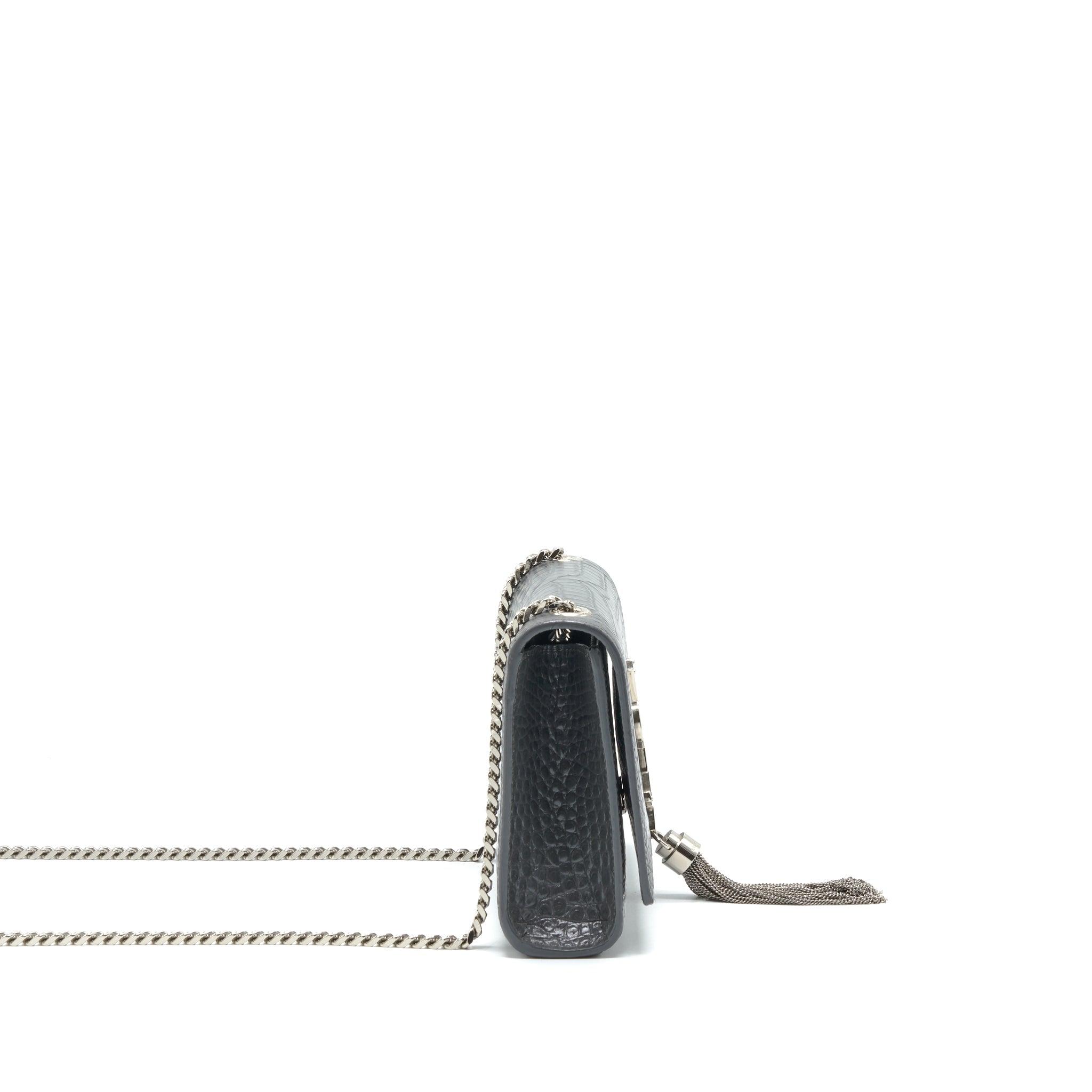 SAINT LAURENT KATE TASSEL CROC EMBOSSED CALFSKIN GREY SHW