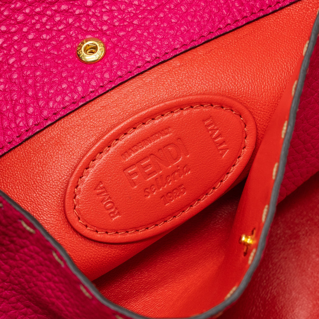 FENDI PEEKABOO X-LITE ROMA AMOR HANDLE BAG CALFSKIN BROWN/PINK/RED GHW
