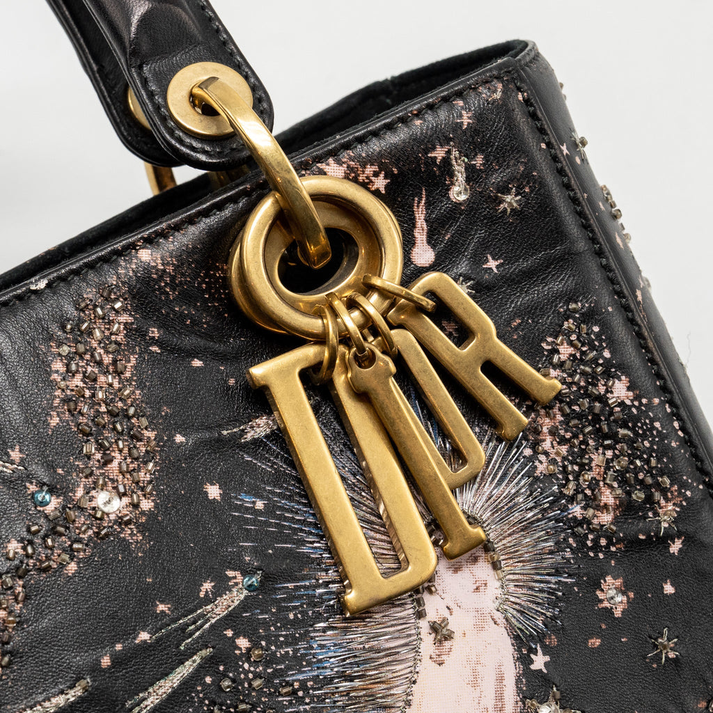 DIOR MEDIUM LADY DIOR I FEEL BLUE LIMITED EDITION EMBELLISHED LAMBSKIN MULTICOLOUR GHW