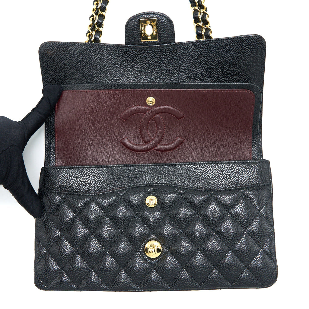 CHANEL MEDIUM CLASSIC DOUBLE FLAP BAG CAVIAR BLACK GHW (MICROCHIP)