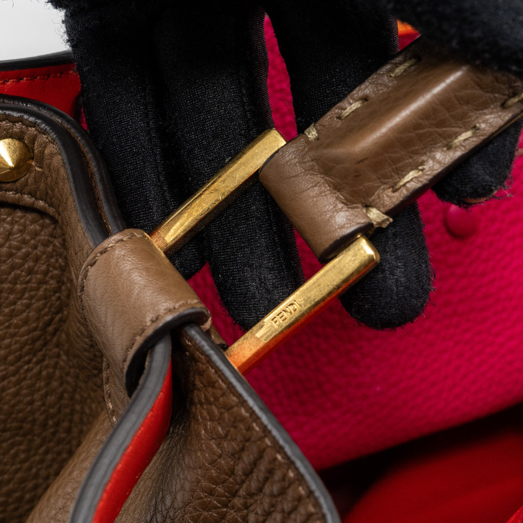 FENDI PEEKABOO X-LITE ROMA AMOR HANDLE BAG CALFSKIN BROWN/PINK/RED GHW
