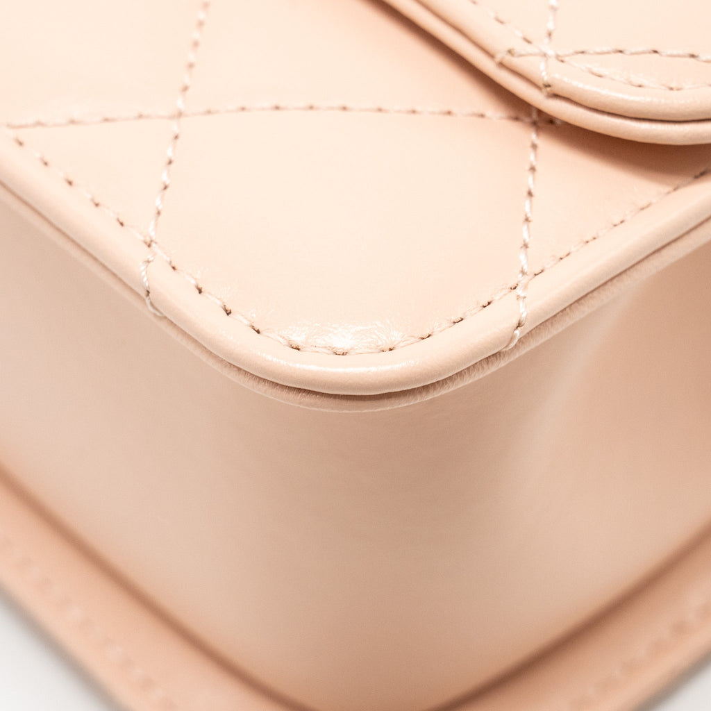 CHANEL GOLD CRUSH MINI FLAP BAG CALFSKIN LIGHT PINK GHW (MICROCHIP)