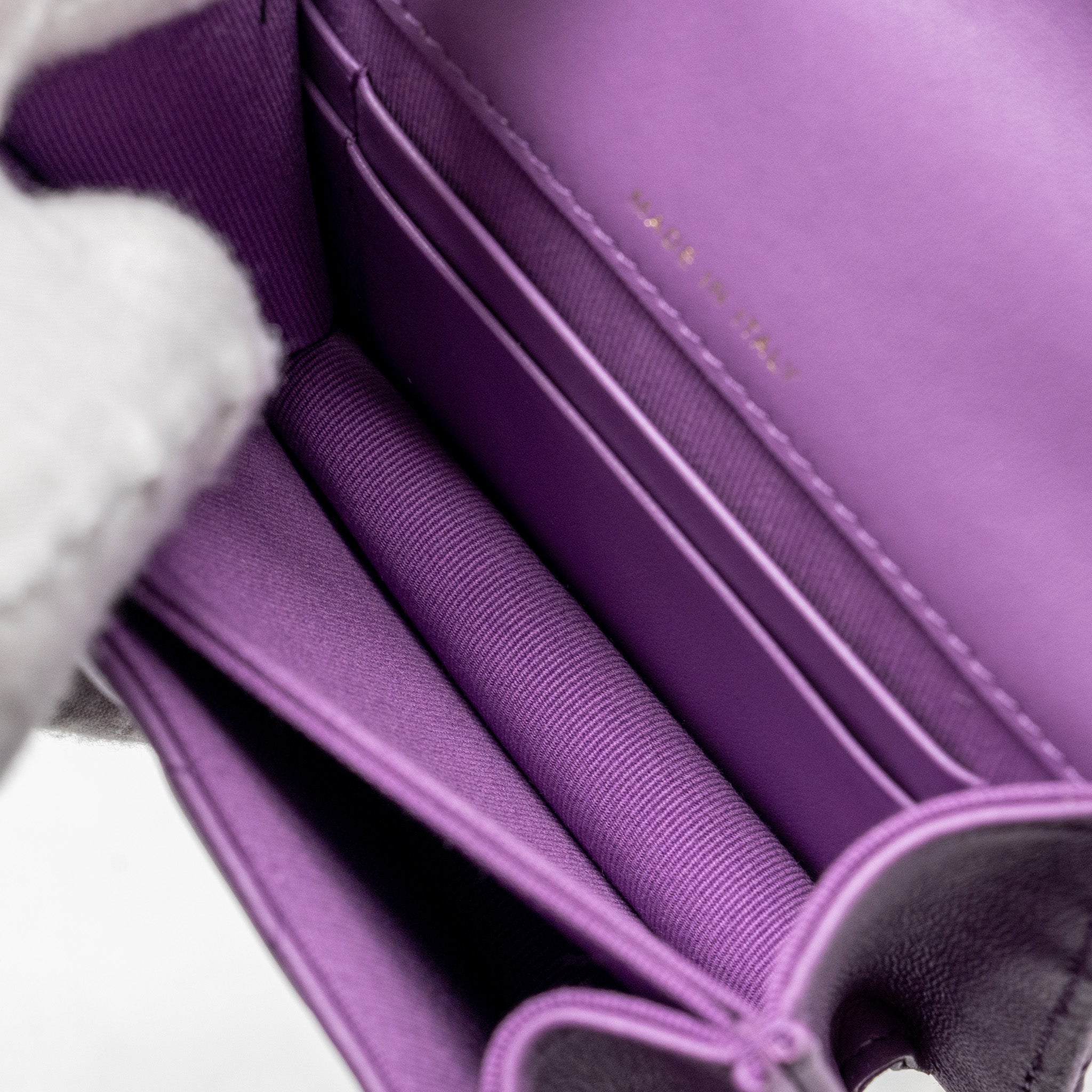 CHANEL DETAILED TOP HANDLE FLAP MINI CLUTCH WITH CHAIN LAMBSKIN PURPLE LGHW (MICROCHIP)