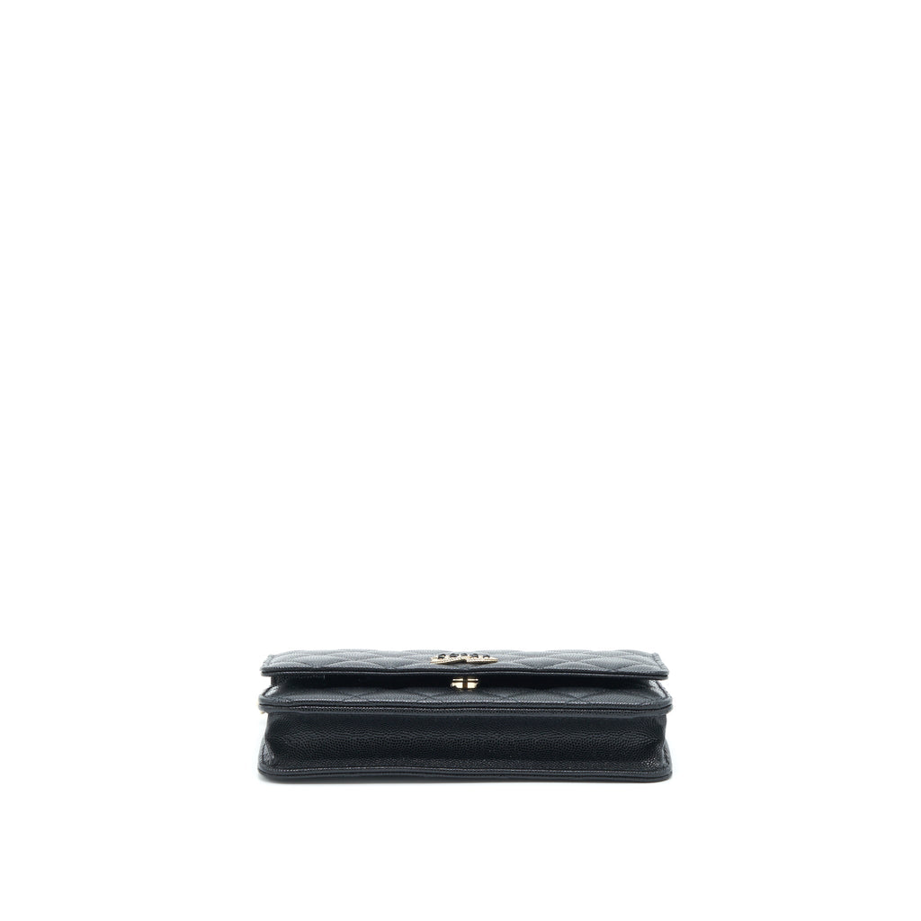 CHANEL 22S DETAILED CC LOGO WALLET ON CHAIN CAVIAR BLACK LGHW (MICROCHIP)