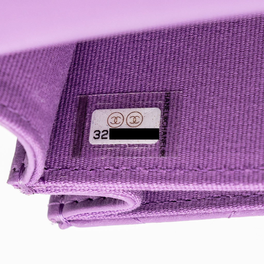 CHANEL DETAILED TOP HANDLE FLAP MINI CLUTCH WITH CHAIN LAMBSKIN PURPLE LGHW (MICROCHIP)
