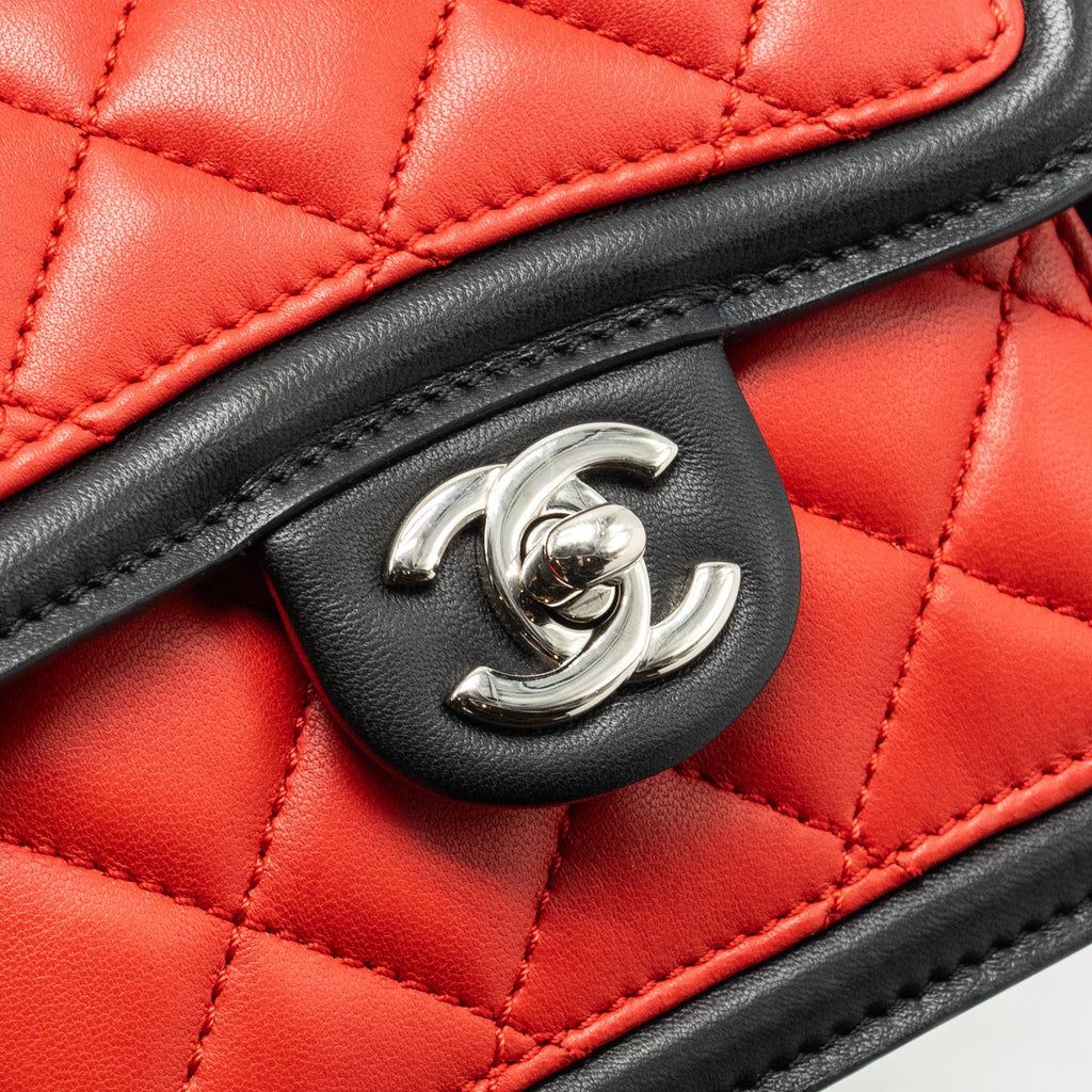 CHANEL TRICOLOR MINI GRAPHIC FLAP BAG LAMBSKIN RED/BLACK/WHITE SHW