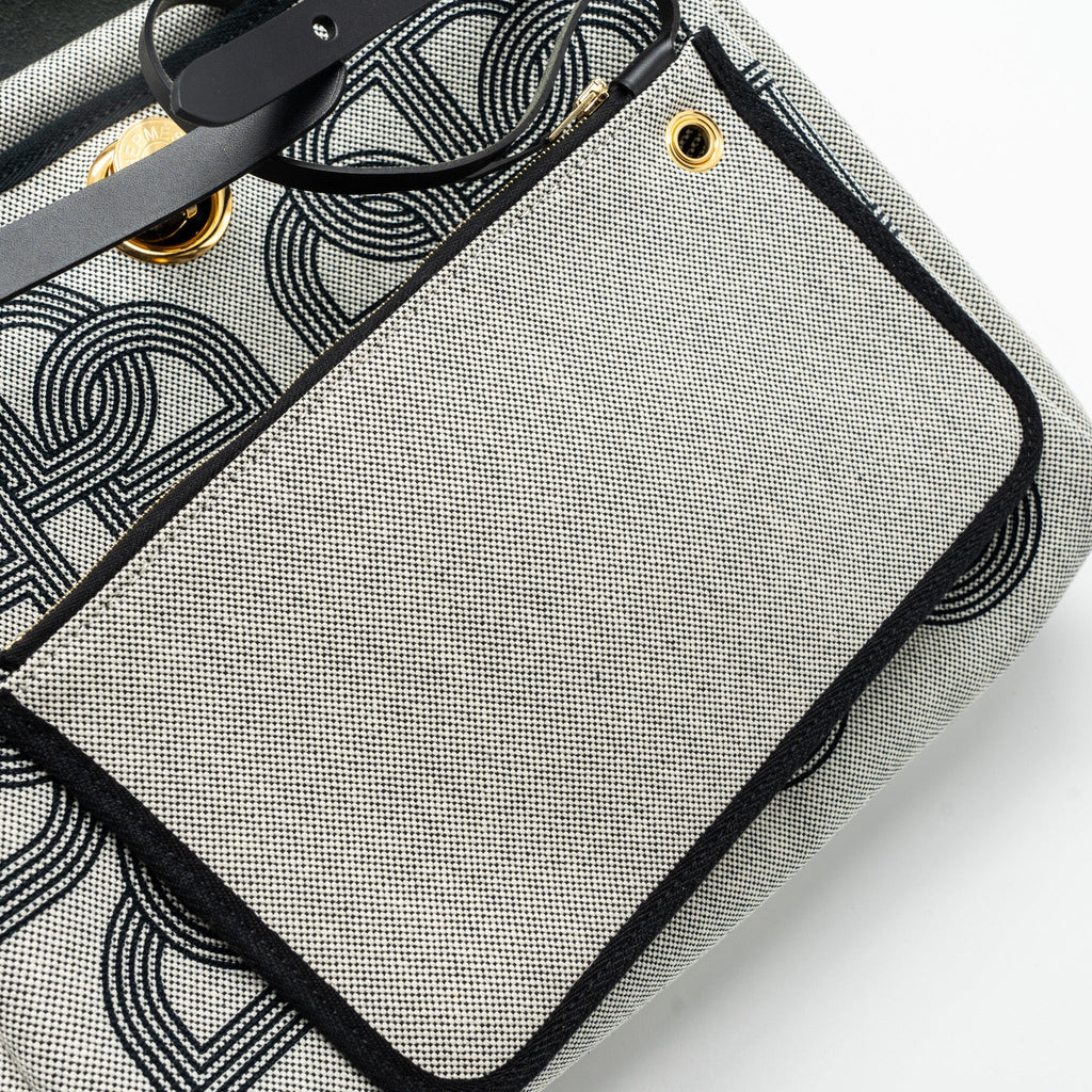 HERMES HERBAG 31 ZIP BAG TOILE H PLUME CANVAS/ HUNTER LEATHER BLACK / ECRU GHW