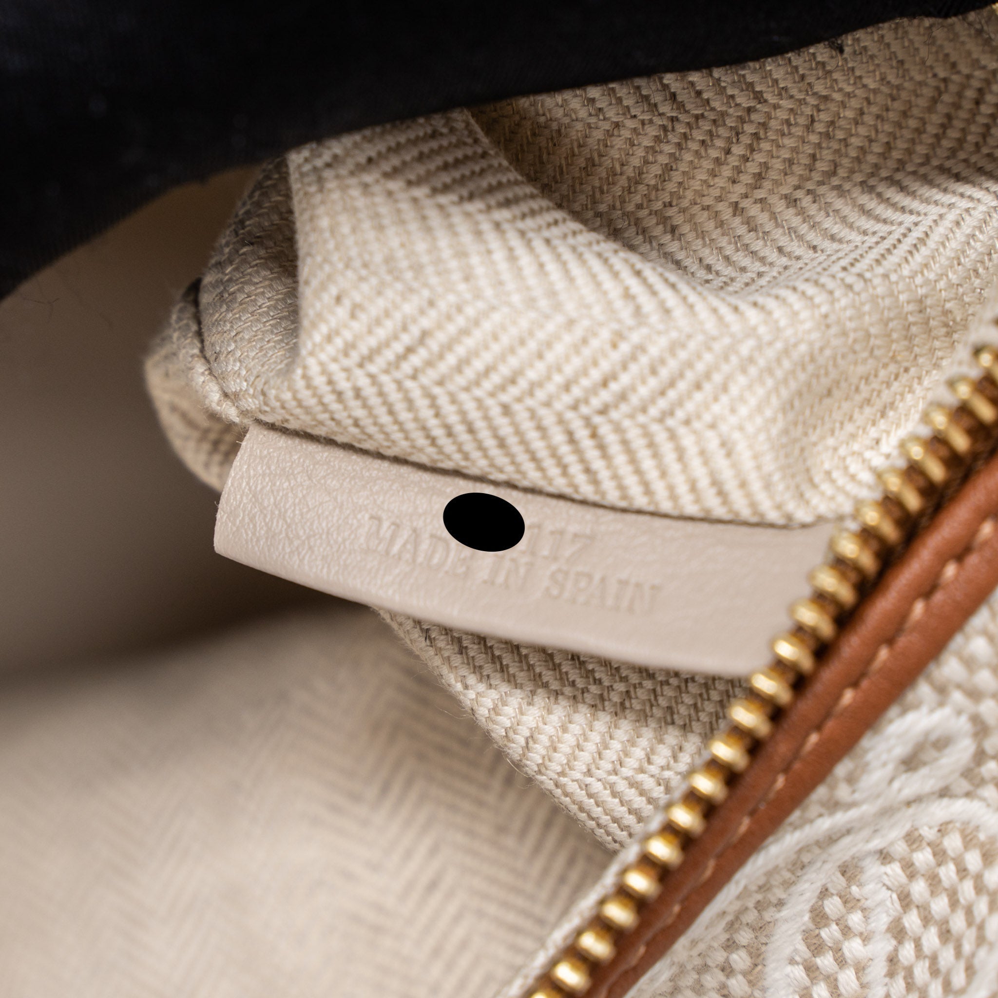 LOEWE MEDIUM CUBI ANAGRAM BAG TRIMMED LEATHER/JACQUARD CANVAS BEIGE/BROWN GHW