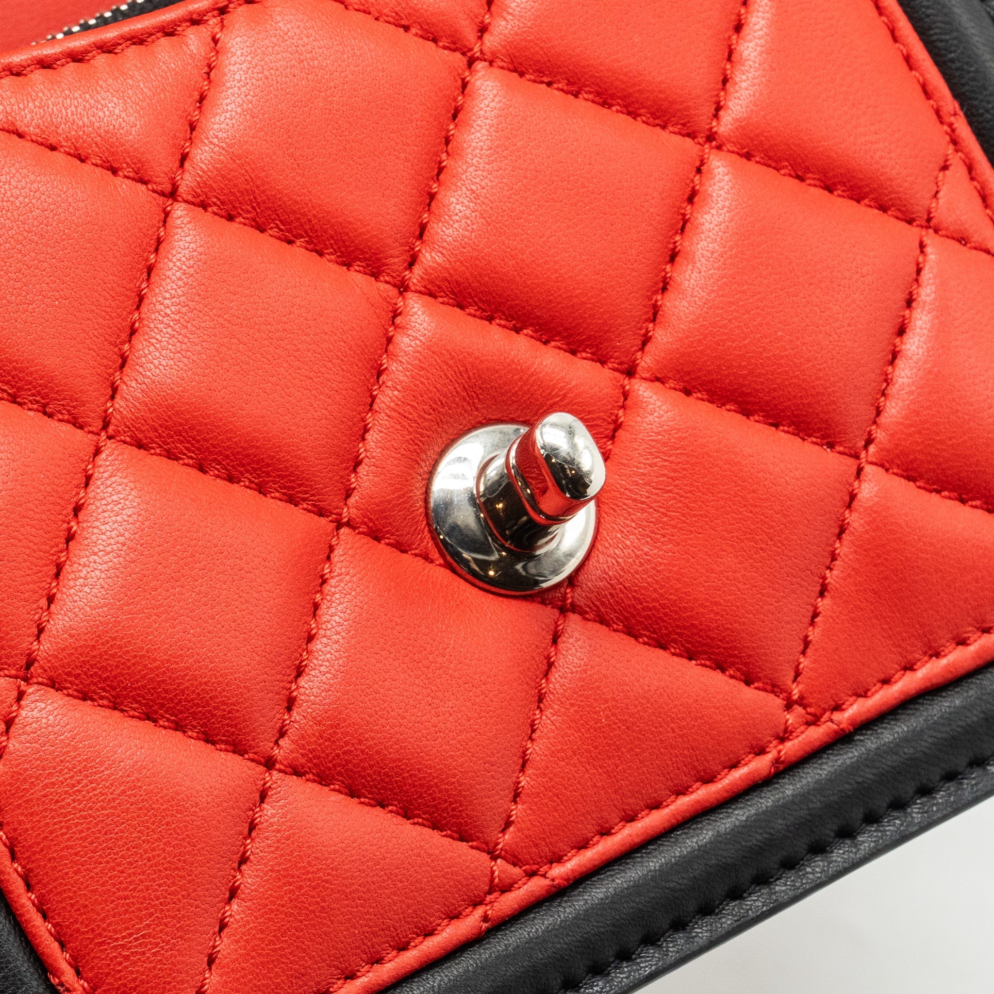 CHANEL TRICOLOR MINI GRAPHIC FLAP BAG LAMBSKIN RED/BLACK/WHITE SHW
