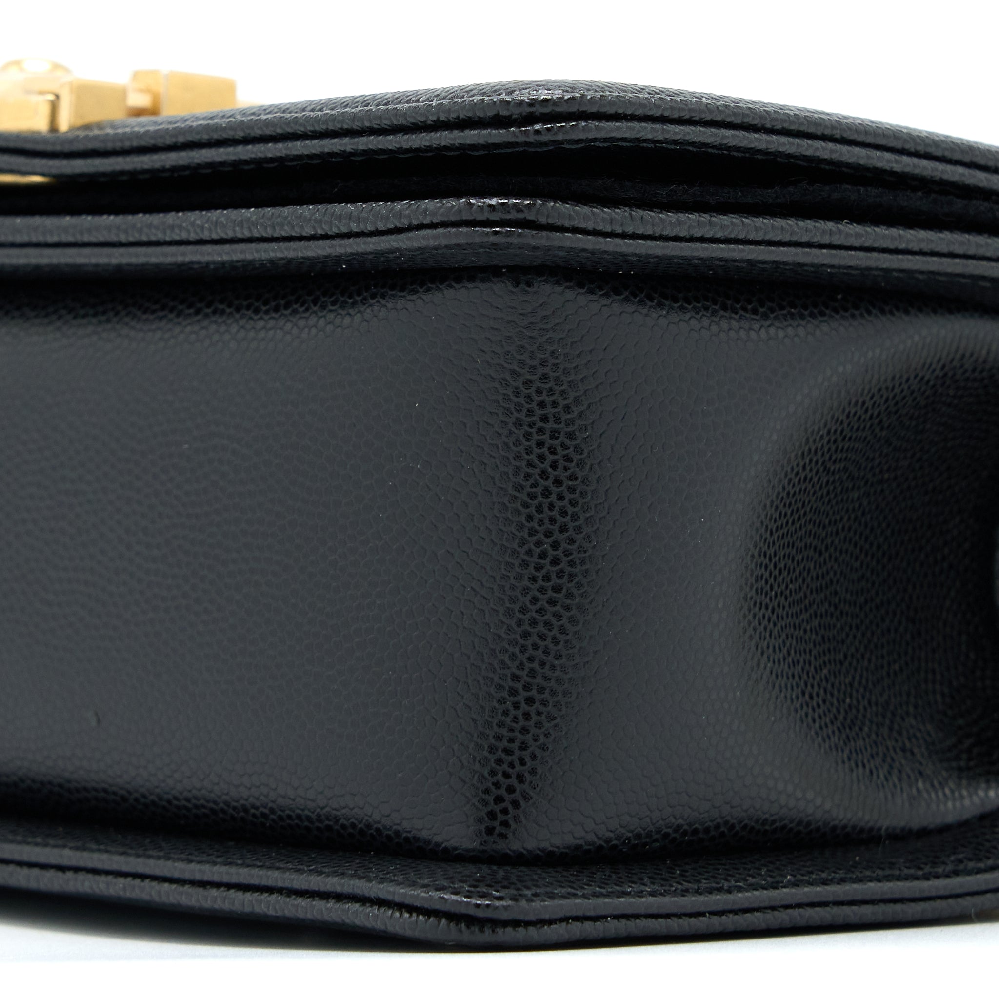 CHANEL SMALL BOY BAG CAVIAR BLACK WITH BRUSHED GHW(MICROCHIP)