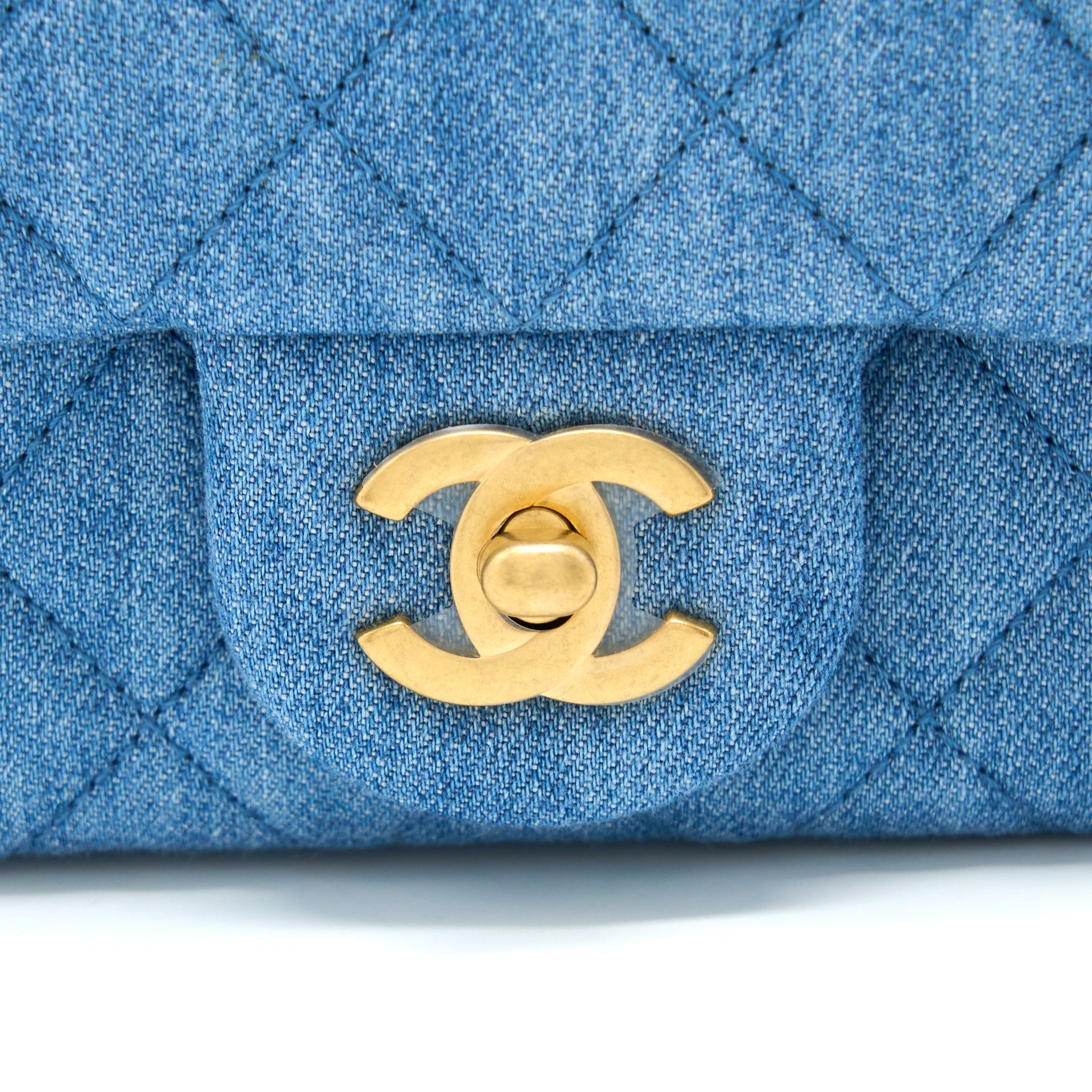 CHANEL PEARL CRUSH MINI SQUARE FLAP BAG DENIM BRUSHED GHW (MICROCHIP)