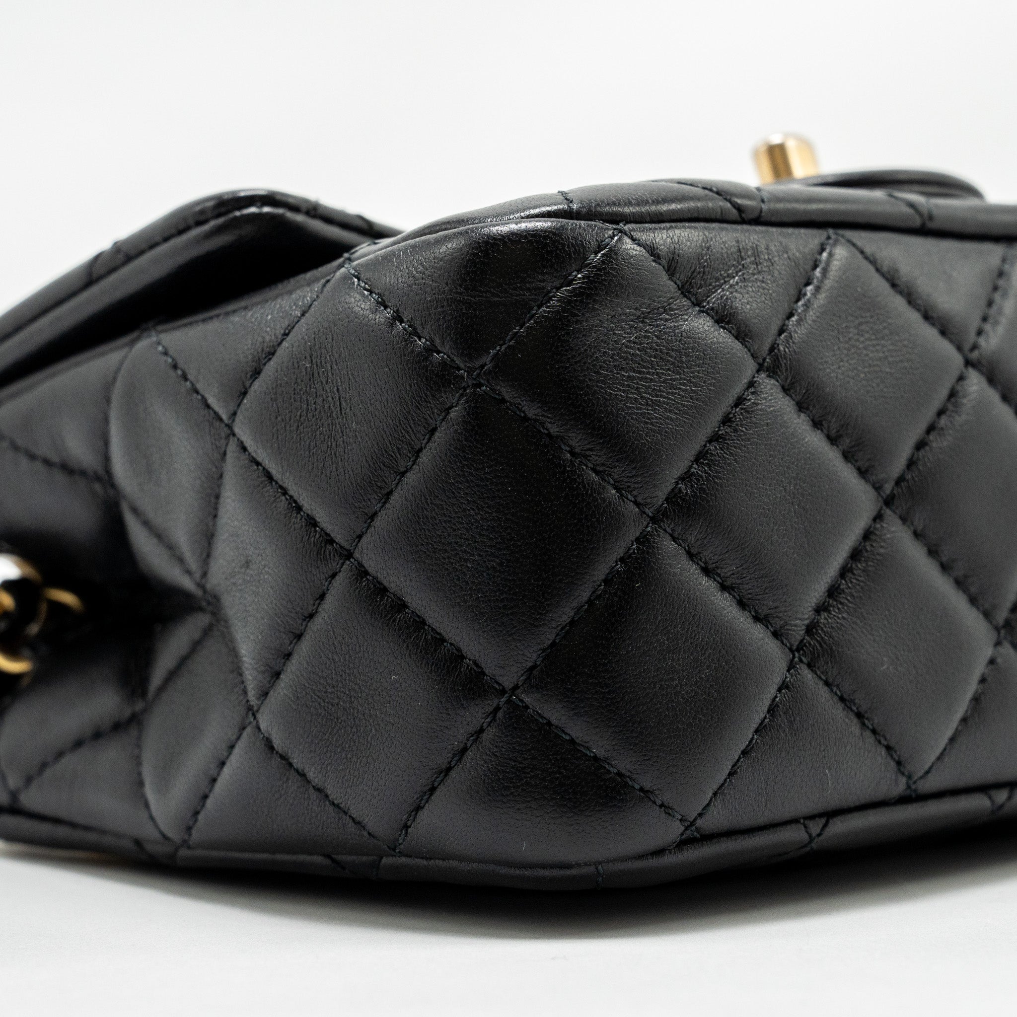 CHANEL PEARL CRUSH MINI SQUARE FLAP BAG LAMBSKIN BLACK GHW