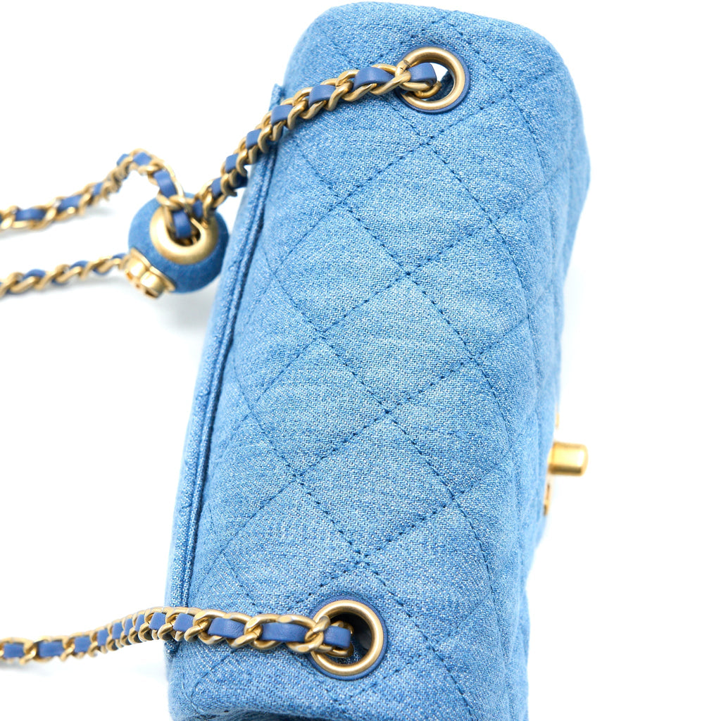 CHANEL PEARL CRUSH MINI SQUARE FLAP BAG DENIM BRUSHED GHW (MICROCHIP)
