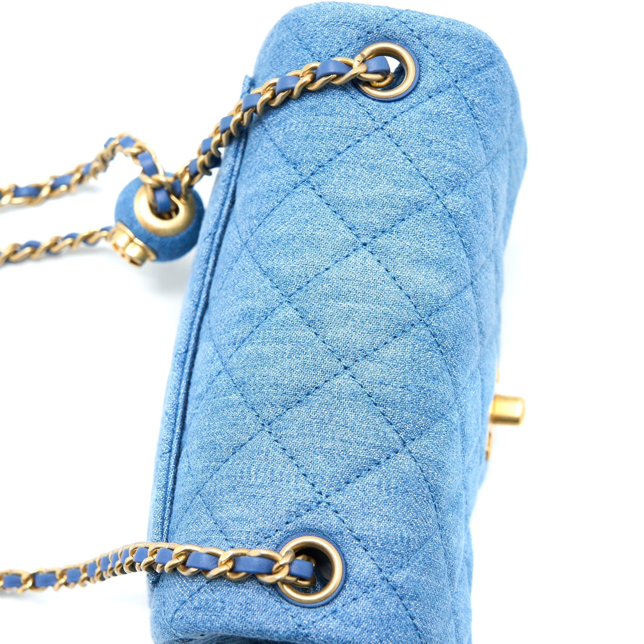 CHANEL PEARL CRUSH MINI SQUARE FLAP BAG DENIM BRUSHED GHW (MICROCHIP)