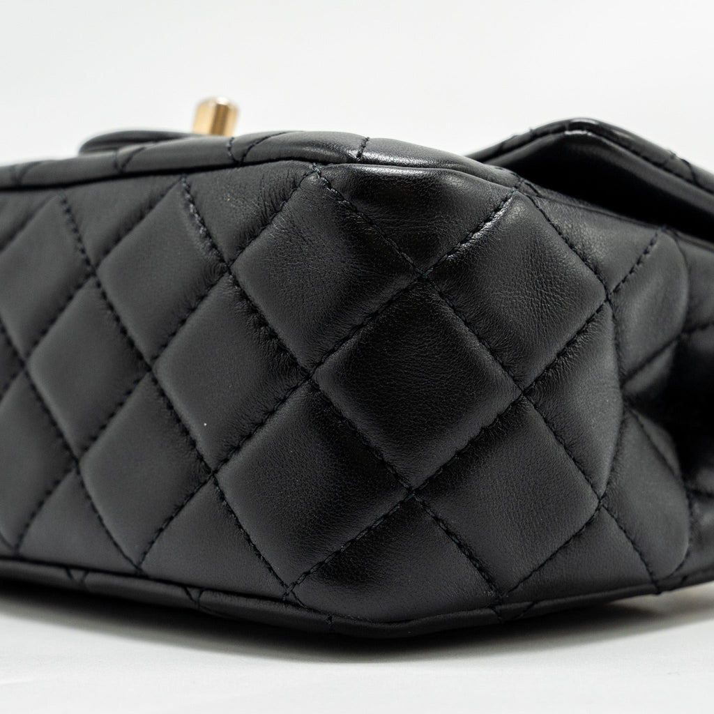 CHANEL PEARL CRUSH MINI SQUARE FLAP BAG LAMBSKIN BLACK GHW