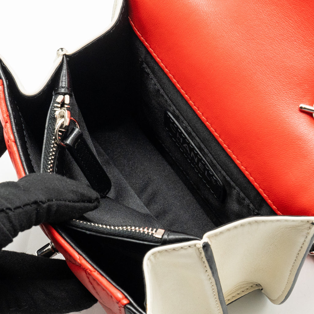 CHANEL TRICOLOR MINI GRAPHIC FLAP BAG LAMBSKIN RED/BLACK/WHITE SHW