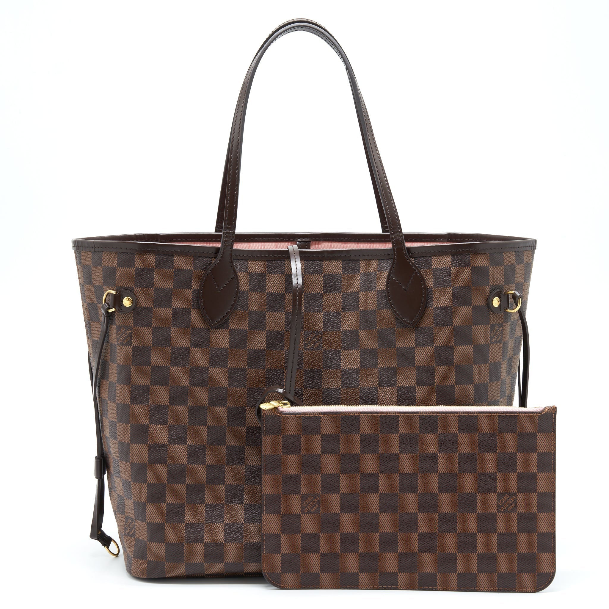 LOUIS VUITTON NEVERFULL MM DAMIER EBENE CANVAS / ROSE BALLERINE