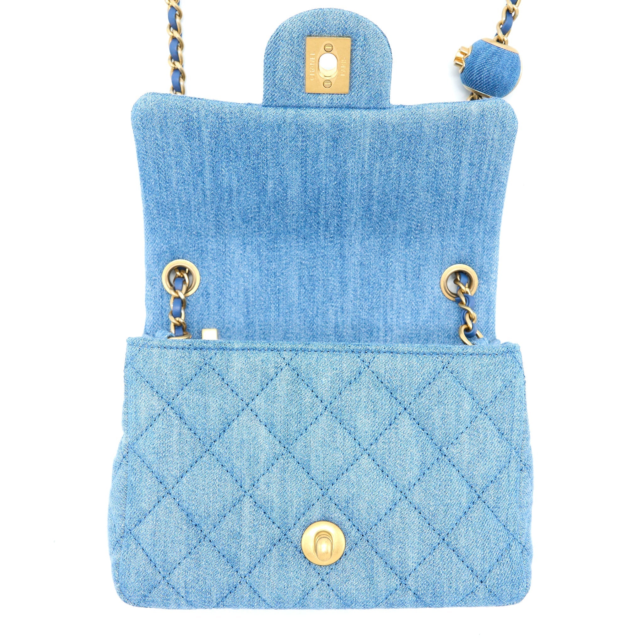 CHANEL PEARL CRUSH MINI SQUARE FLAP BAG DENIM BRUSHED GHW (MICROCHIP)