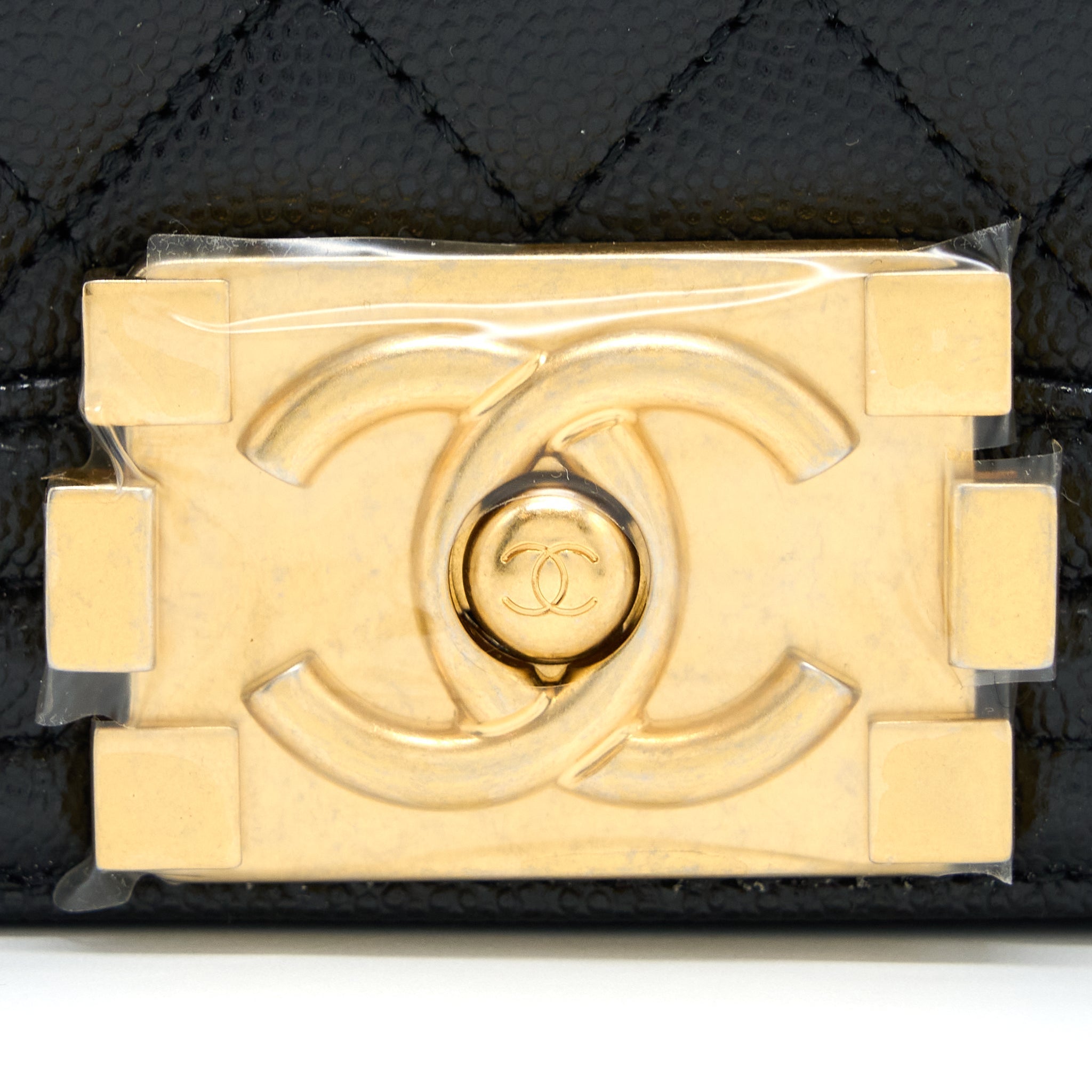 CHANEL SMALL BOY BAG CAVIAR BLACK WITH BRUSHED GHW(MICROCHIP)