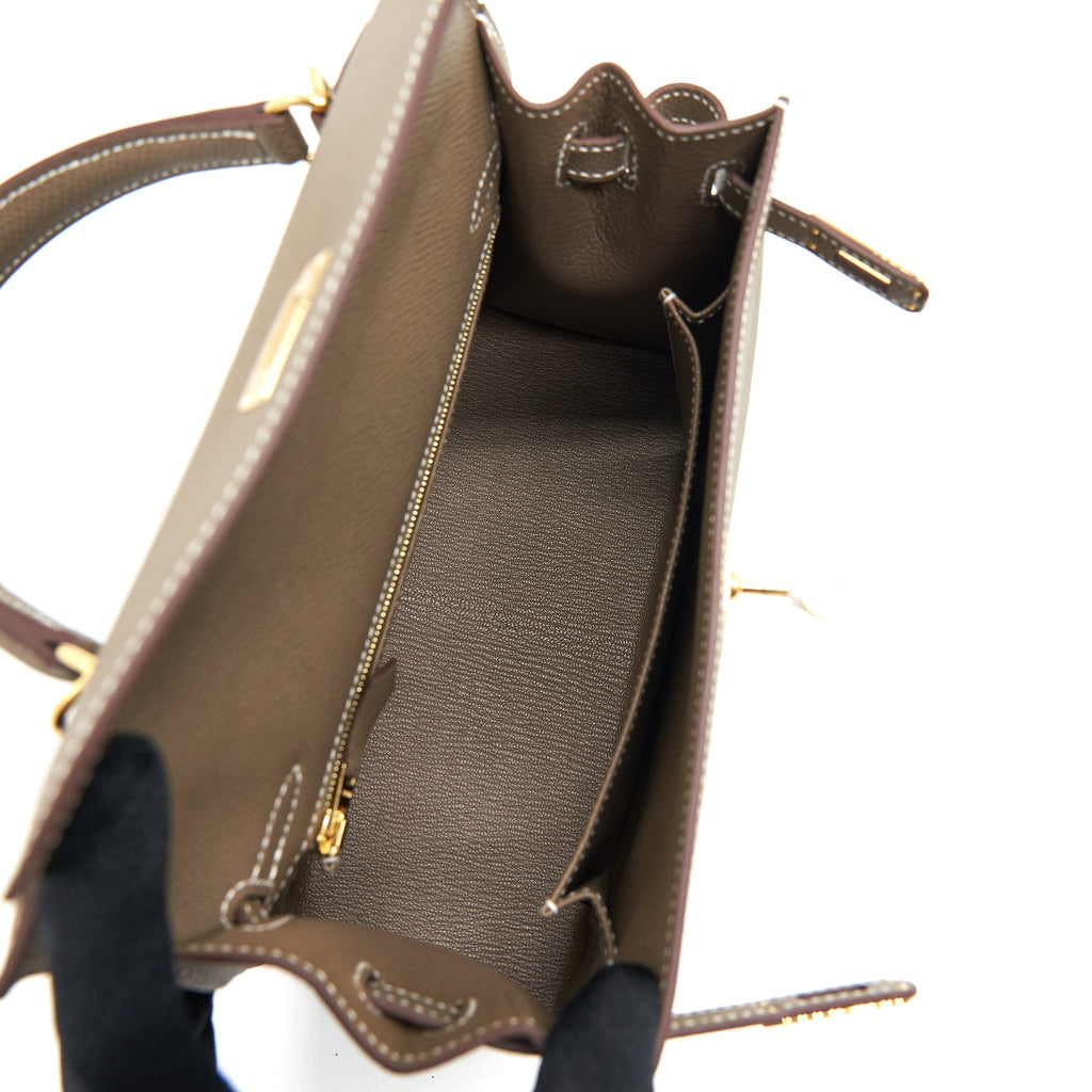 HERMES KELLY 25 SELLIER ETOUPE EPSOM LEATHER GHW