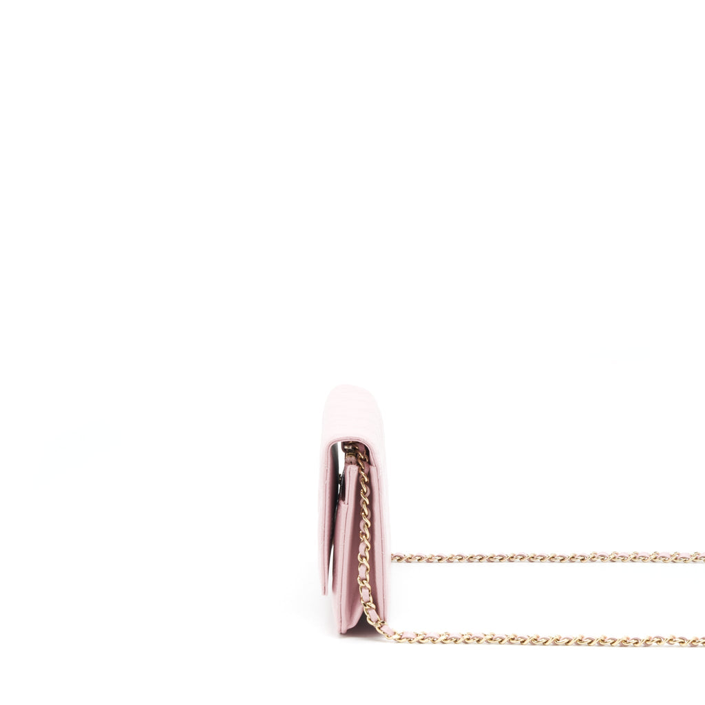 CHANEL 22B WALLET ON CHAIN WITH DETAIL CC LOGO CAVIAR LIGHT PINK NJ523 LGHW(MICROCHIP)