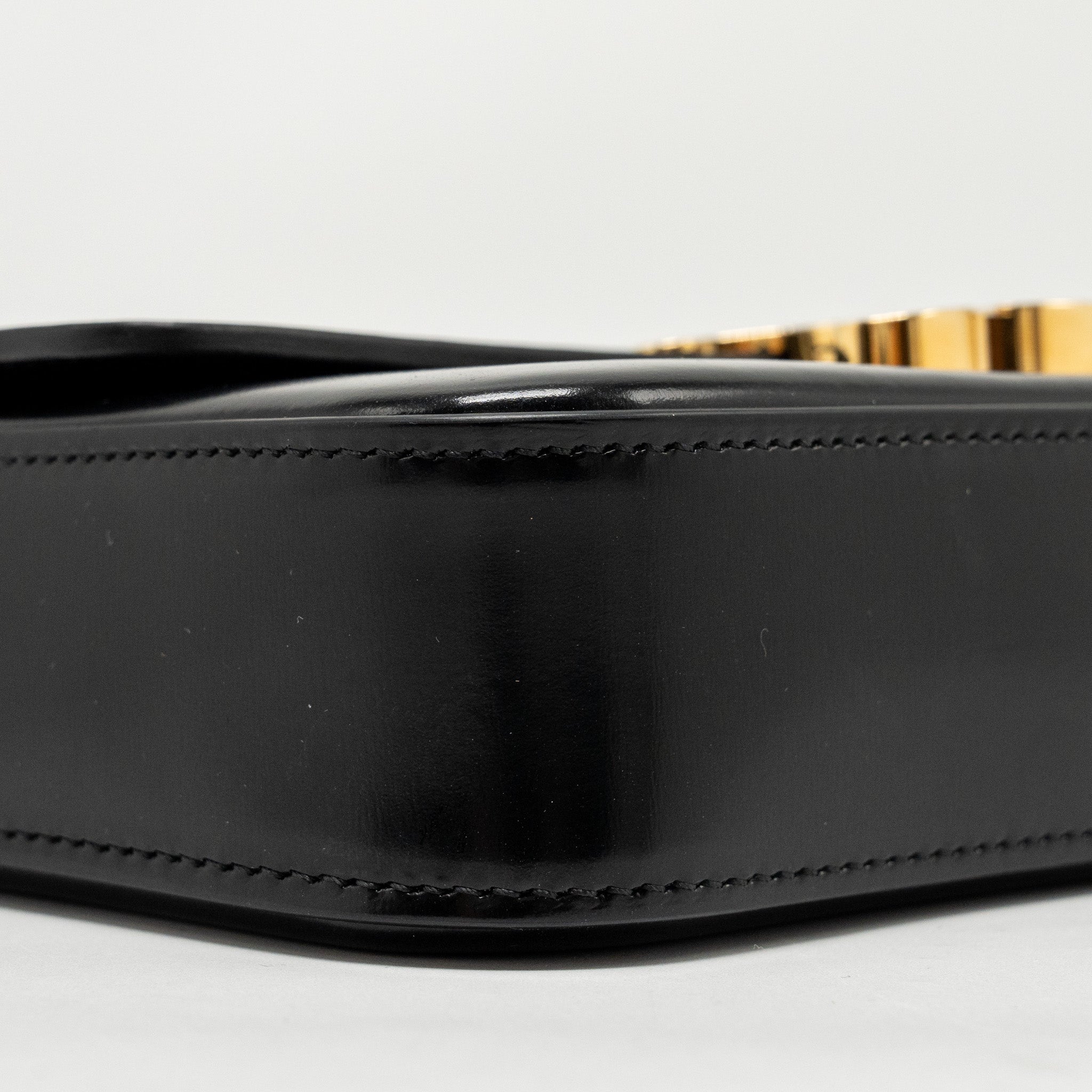 CELINE TRIOMPHE CHAIN SHOULDER BAG SHINY CALFSKIN BLACK GHW