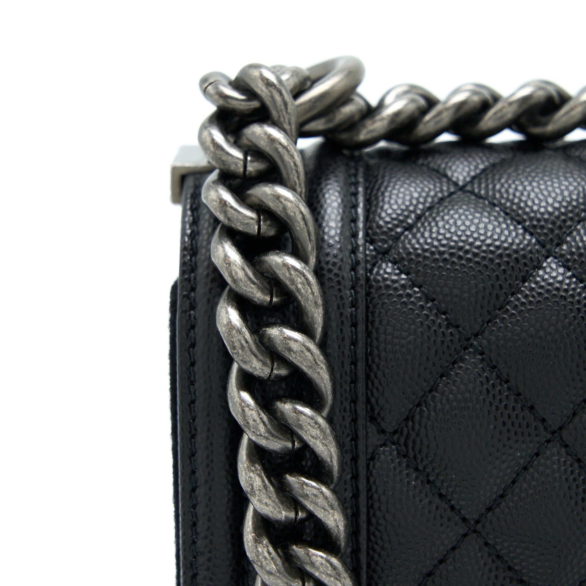 CHANEL SMALL BOY BAG CAVIAR BLACK RUTHENIUM SHW (MICROCHIP)