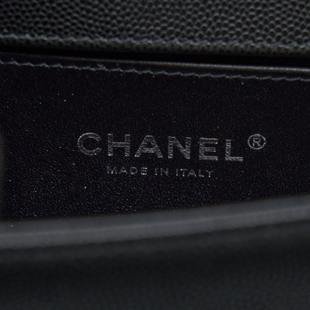 CHANEL SMALL BOY BAG CAVIAR BLACK RUTHENIUM SHW (MICROCHIP)