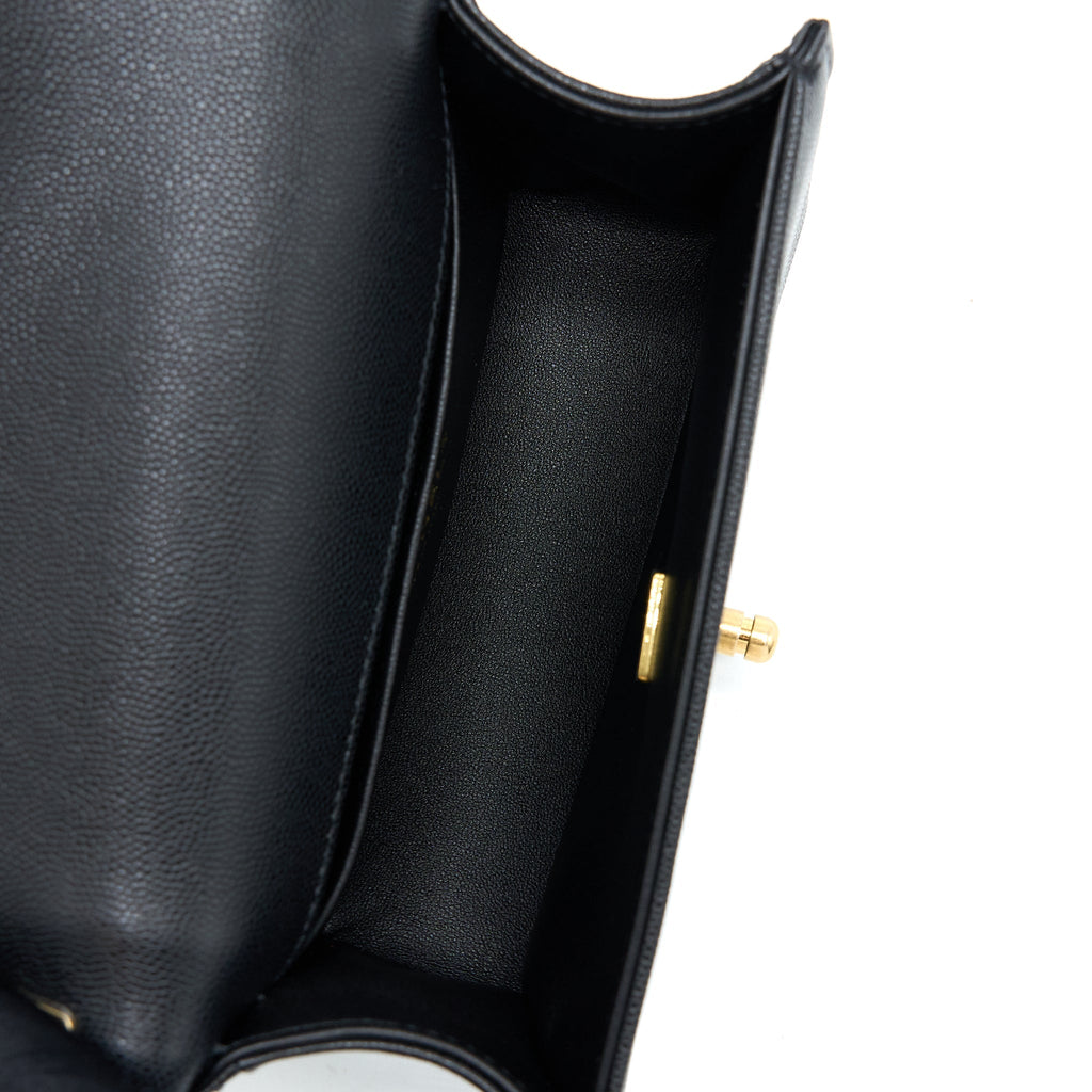 CHANEL SMALL BOY BAG CAVIAR BLACK WITH BRUSHED GHW(MICROCHIP)