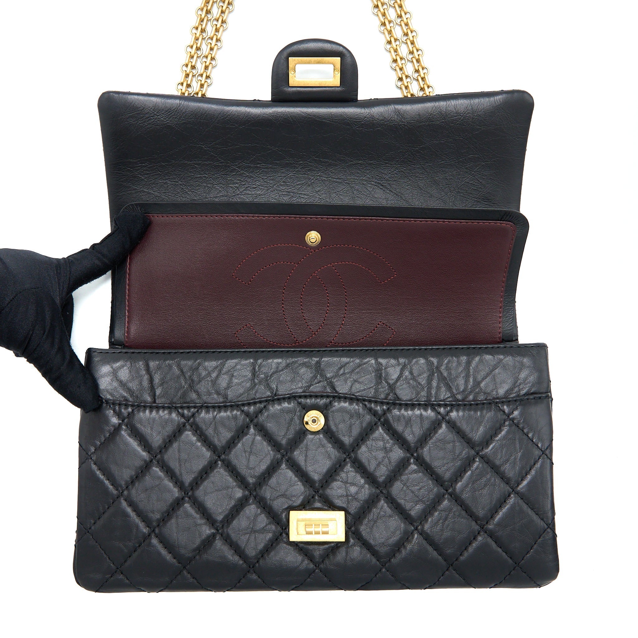 CHANEL 2.55 REISSUE 226 AGED CALFSKIN BLACK BRUSHED GHW (MICROCHIP)