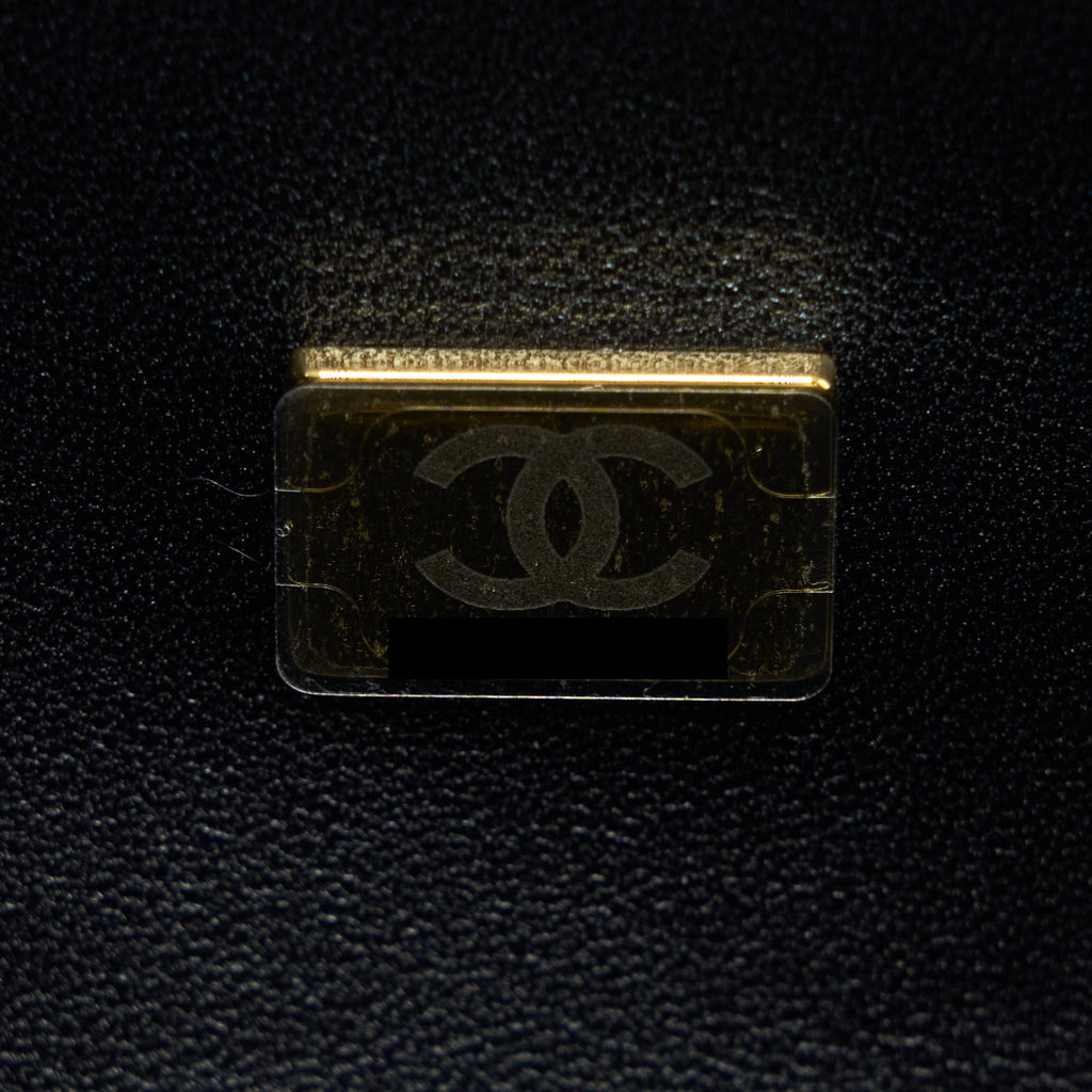 CHANEL SMALL BOY BAG CAVIAR BLACK WITH BRUSHED GHW(MICROCHIP)